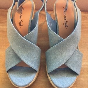 Light blue wedge platform espadrilles